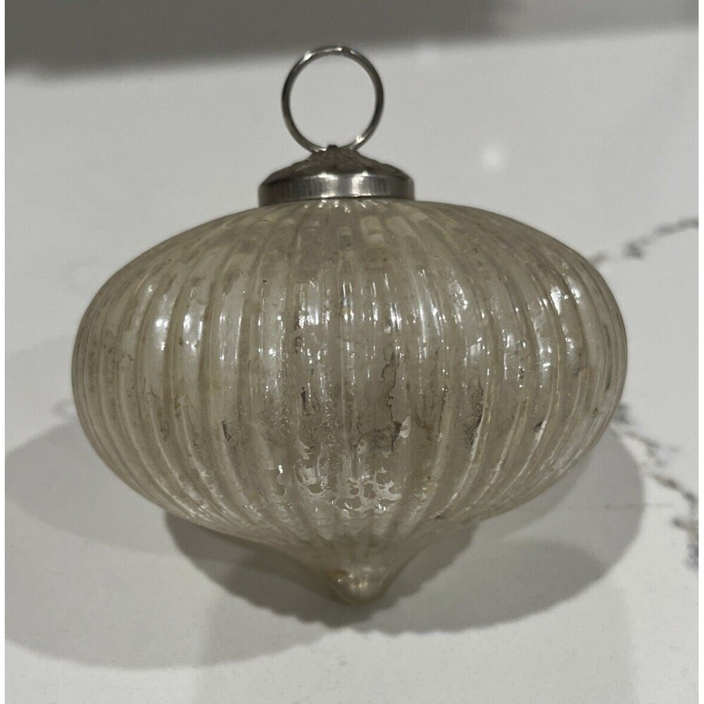 Vintage Kugel Style 4" Onion Shape Heavy Silver Glass Christmas Ornament